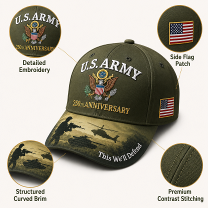 🔥 Father’s Day Sale - ❤ U.S. Army 250th Anniversary Commemorative Embroidered Cap 🇺🇸