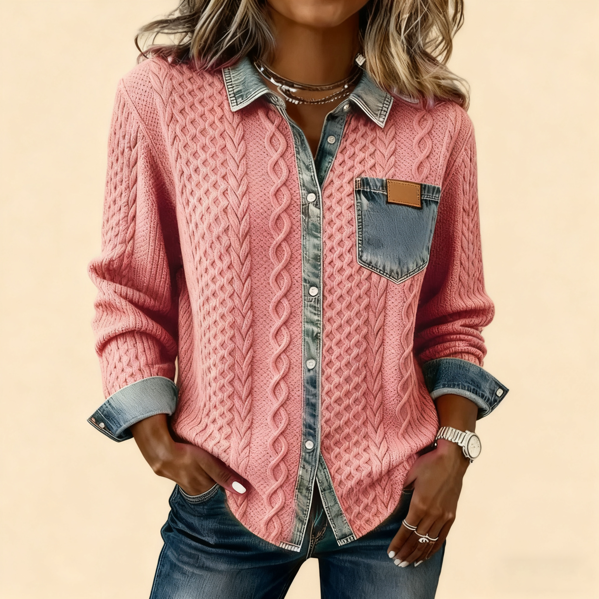 🔥【CLEARANCE SALE】 Women's Retro Knitted Denim Shirt