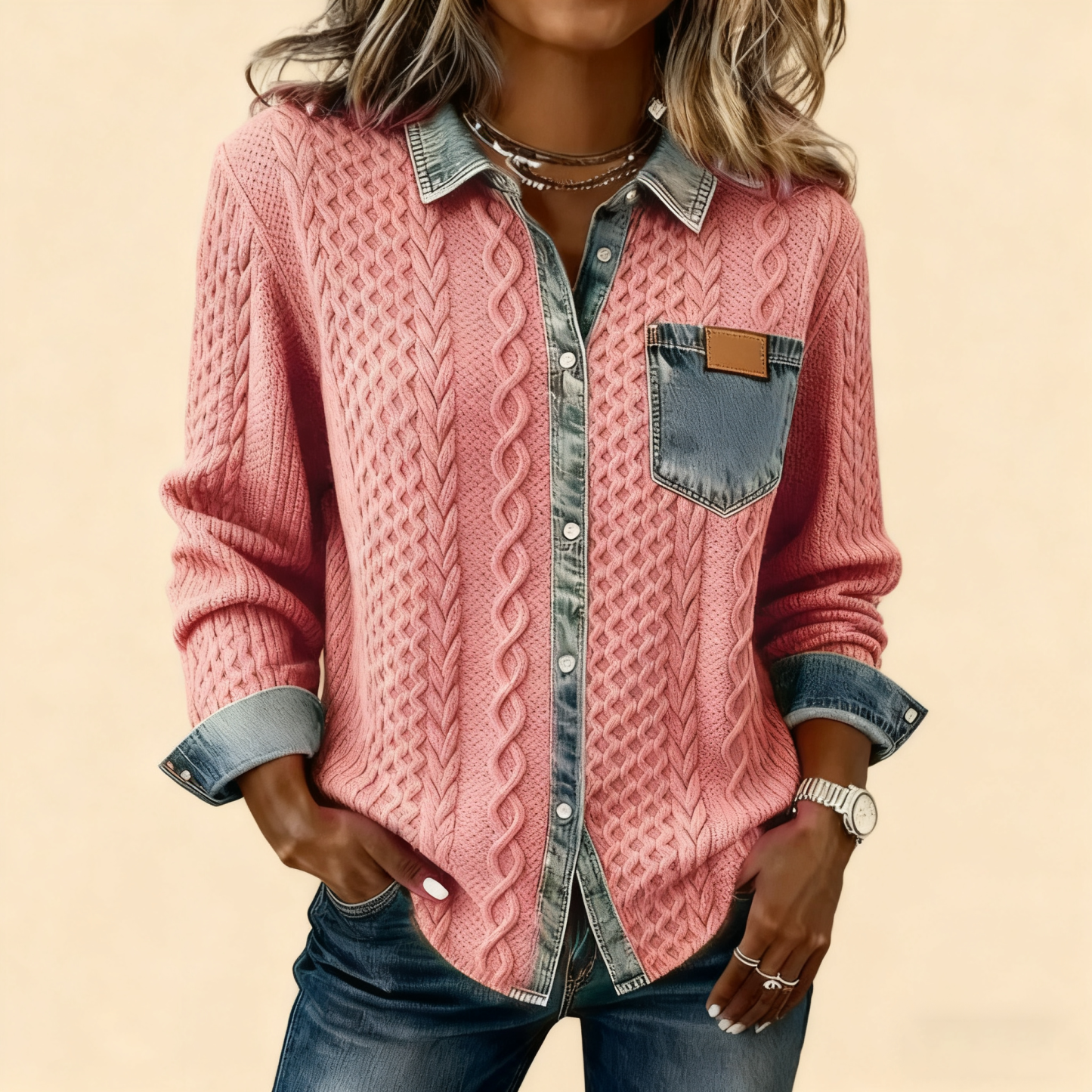 🔥【CLEARANCE SALE】 Women's Retro Knitted Denim Shirt