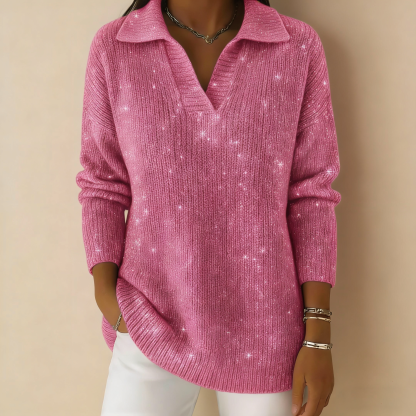 🔥【CLEARANCE SALE】Collar Shiny Loose Sweater Top