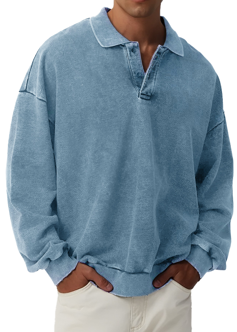 🔥【Last Day 50% OFF】Men's Retro Fashion Distressed Lapel Long Sleeve Polo Sweatshirt