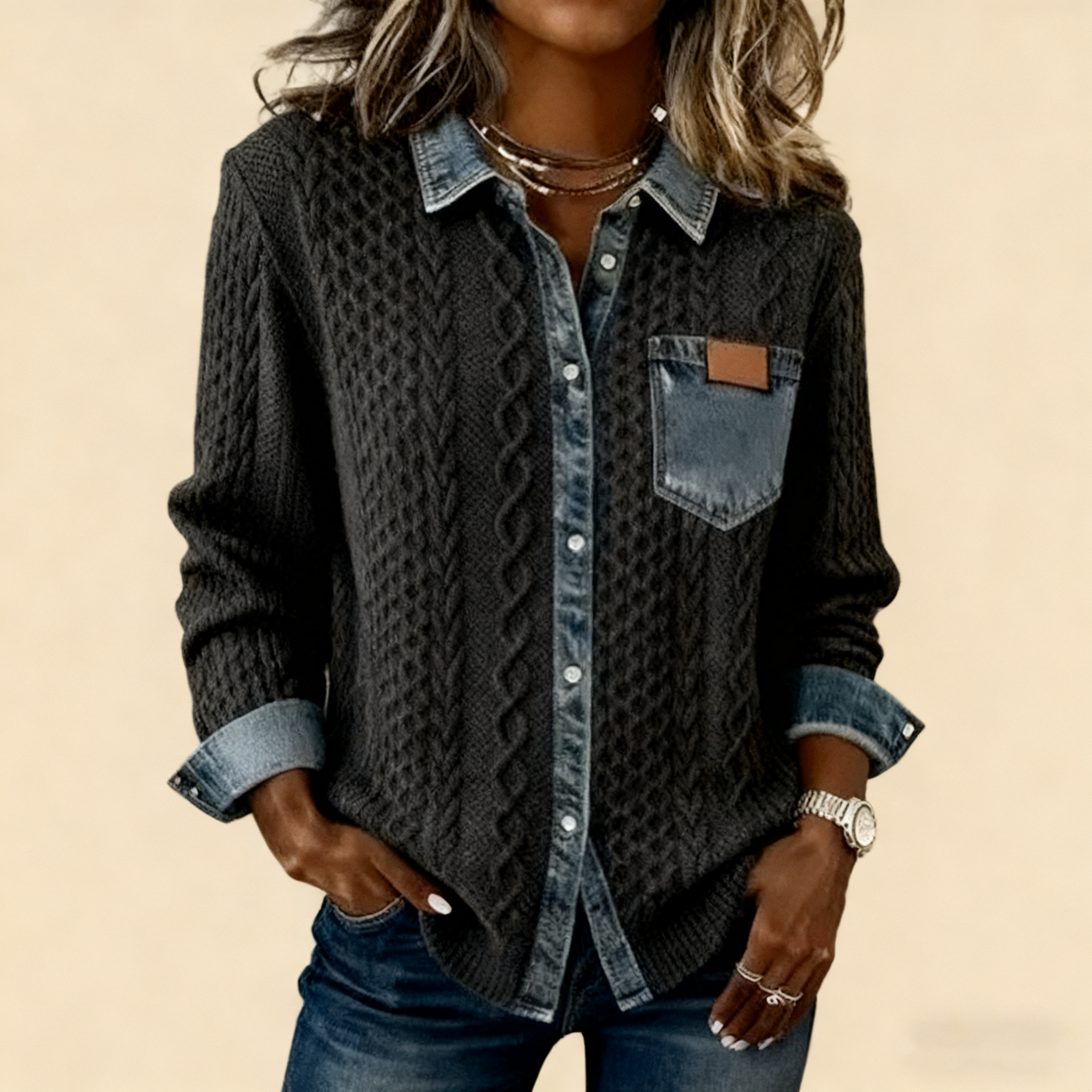 🔥【CLEARANCE SALE】 Women's Retro Knitted Denim Shirt