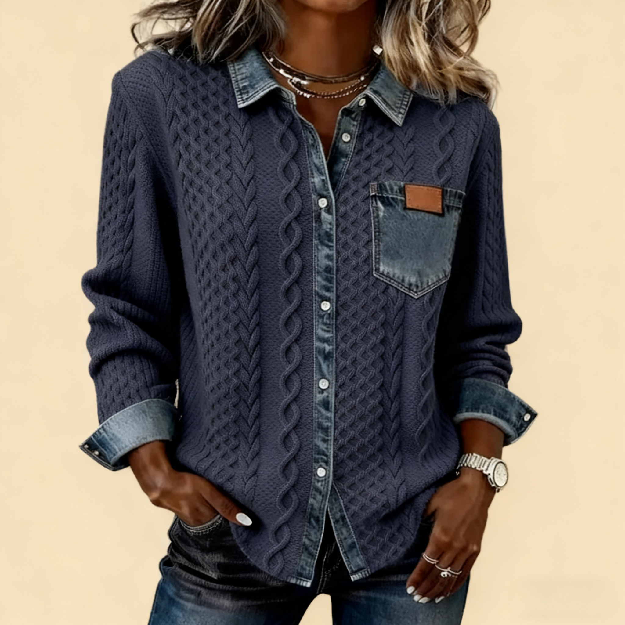 🔥【CLEARANCE SALE】 Women's Retro Knitted Denim Shirt