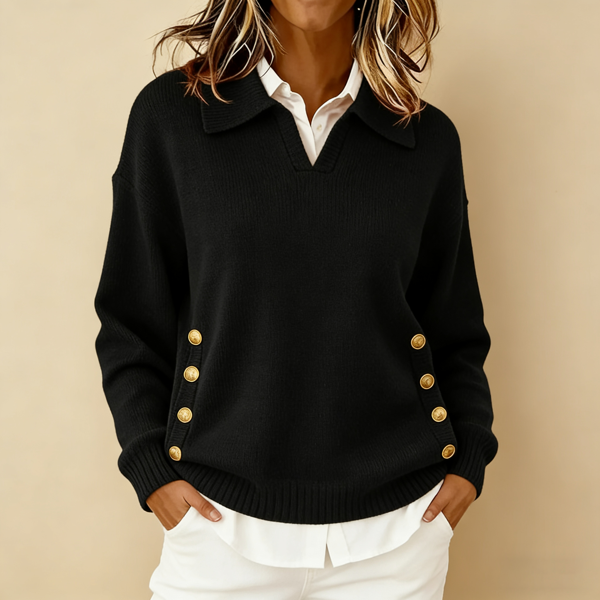 🔥【CLEARANCE SALE】Women's Comfortable Metal Buckle Pullover Knit Sweater