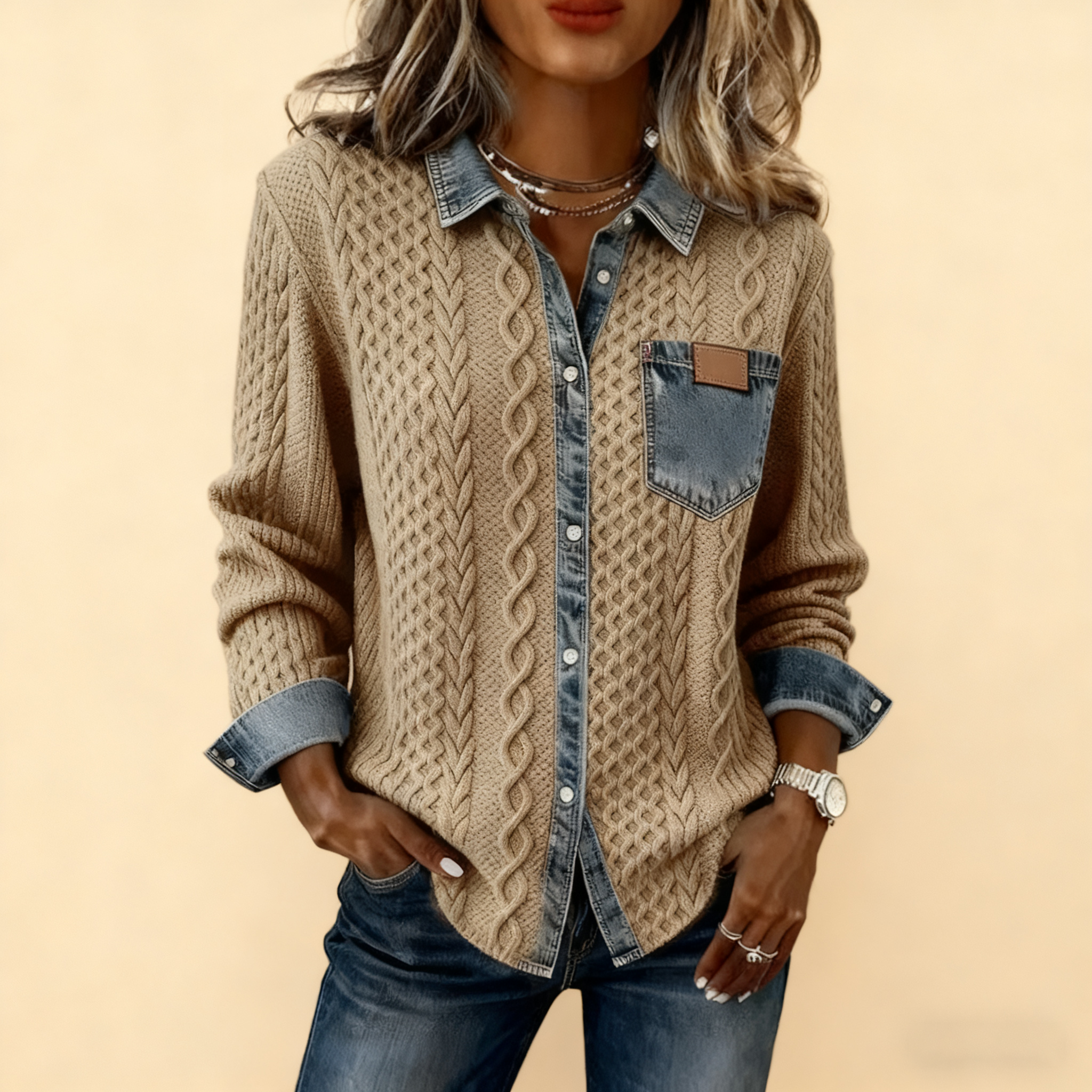 🔥【CLEARANCE SALE】 Women's Retro Knitted Denim Shirt