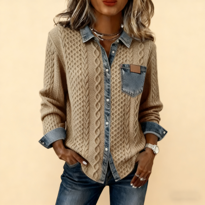 🔥【CLEARANCE SALE】 Women's Retro Knitted Denim Shirt