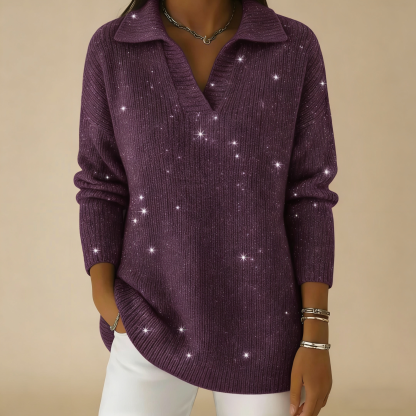 🔥【CLEARANCE SALE】Collar Shiny Loose Sweater Top