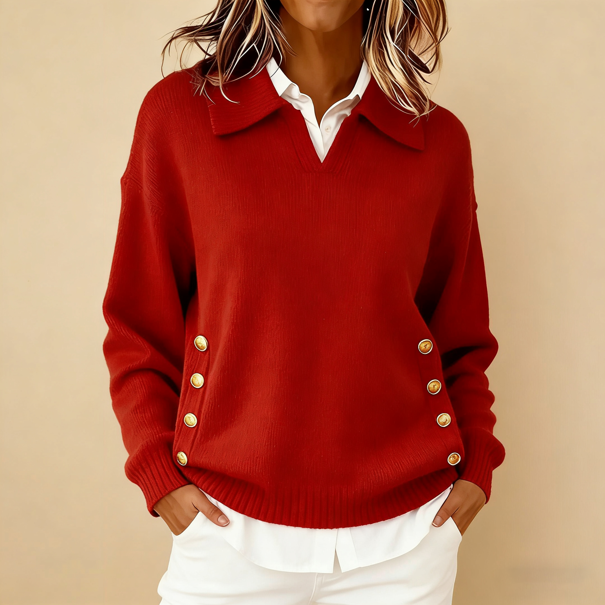 🔥【CLEARANCE SALE】Women's Comfortable Metal Buckle Pullover Knit Sweater