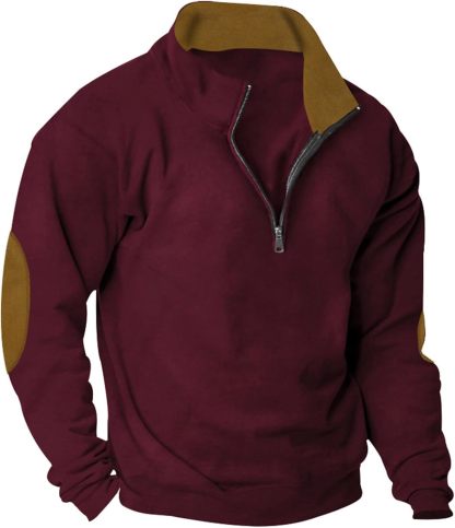  Men's Zip Up Stand-Up Collar collar long sleeve corduroy colorblock sweatshirt