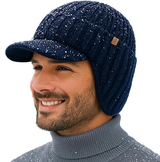 Merino Wool SnowDefence Hat – Fleece-Lined Winter Beanie with Ear Flaps & Brim