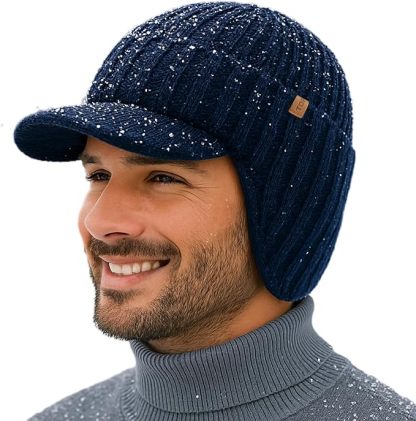 Merino Wool SnowDefence Hat – Fleece-Lined Winter Beanie with Ear Flaps & Brim