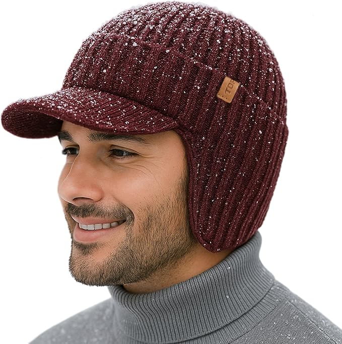 Merino Wool SnowDefence Hat – Fleece-Lined Winter Beanie with Ear Flaps & Brim