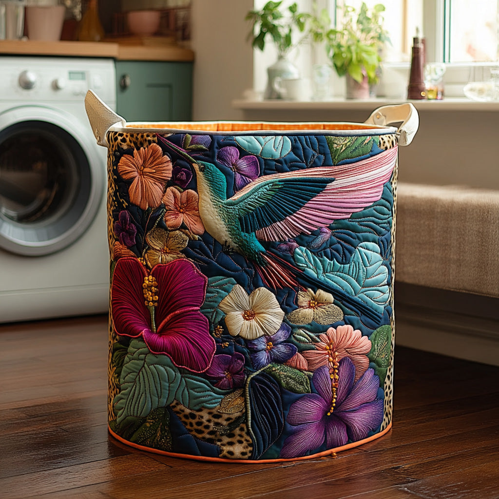 Antique Hummingbird Quilted Laundry Basket NCU0DV566