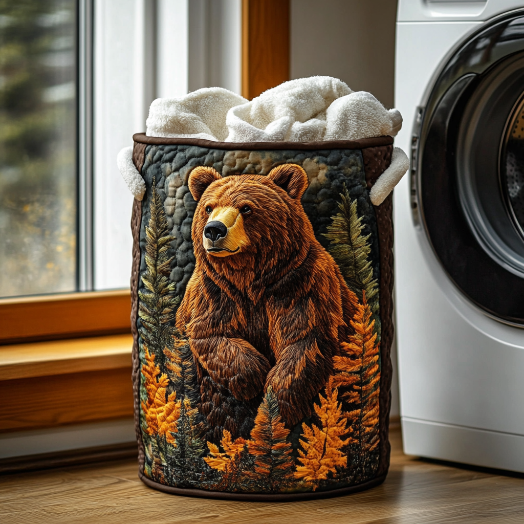 Forest Bear Quilted Laundry Basket NCU0DDK934