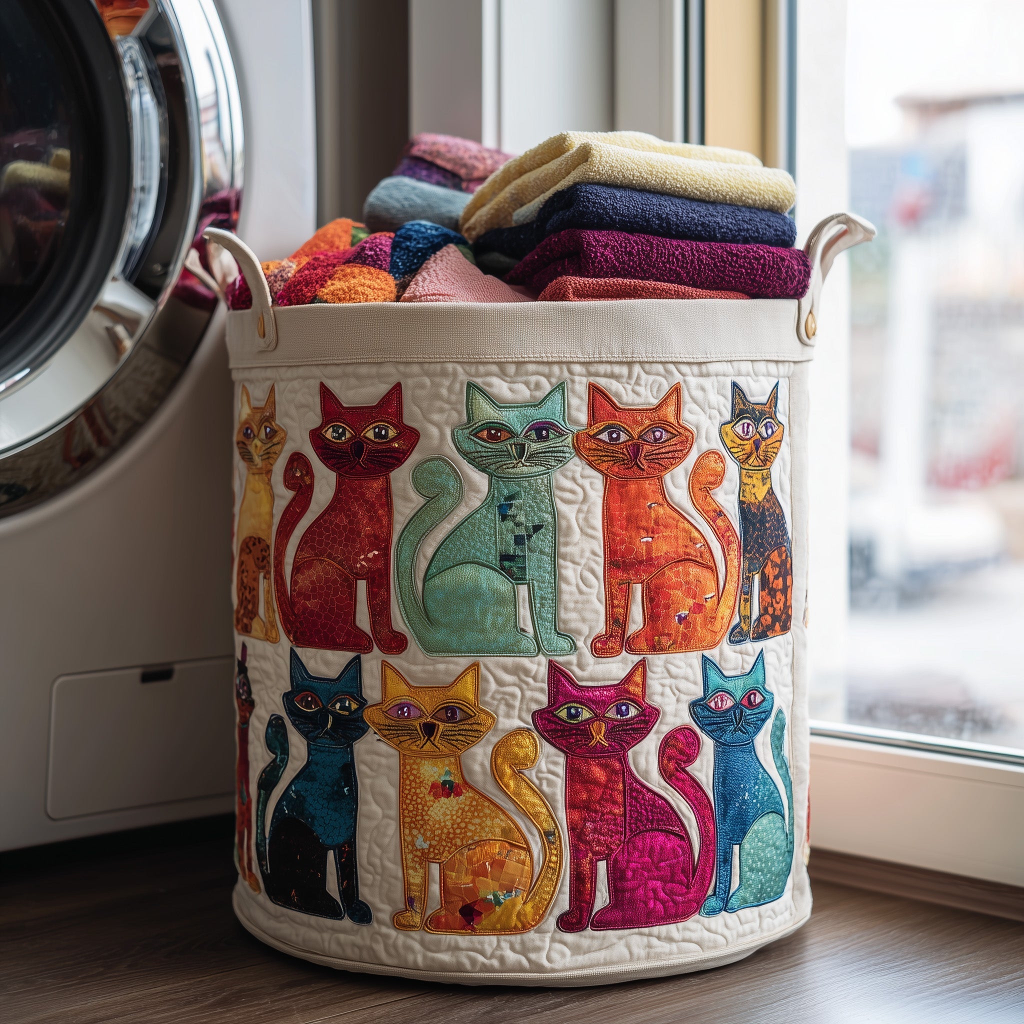Playful Cat Quilted Laundry Basket GFTONL6242