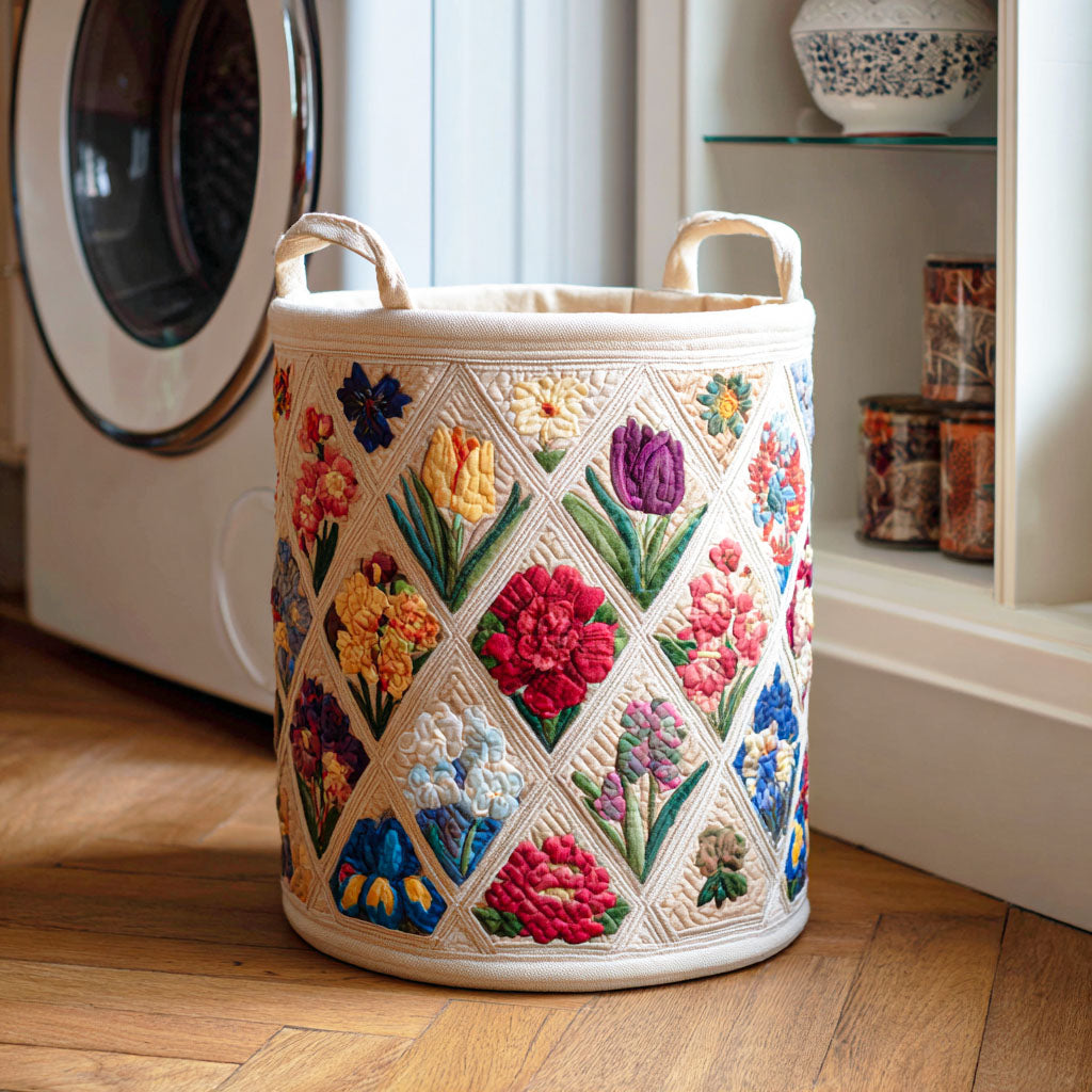Spring Blossom Field Quilted Laundry Basket NCU0NTD456