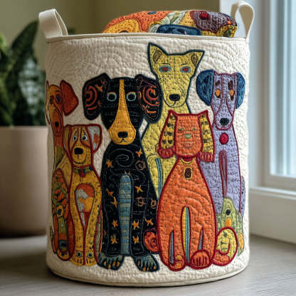 Whimsical Dog Quilted Laundry Basket NCU0QN036