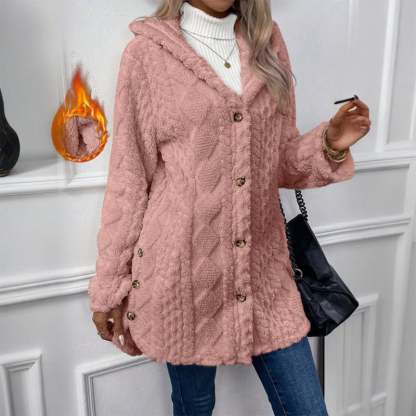 Women's Fall Winter Warm Fashion  Hooded Cardigan Long Sleeve Coat, Stylish Outerwear for Casual Daily Wear & School Activities