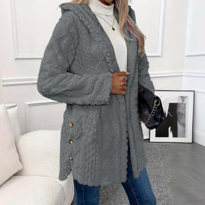 Women's Fall Winter Warm Fashion  Hooded Cardigan Long Sleeve Coat, Stylish Outerwear for Casual Daily Wear & School Activities