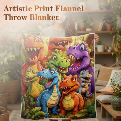 🦖Artistic Print Flannel Throw Blanket