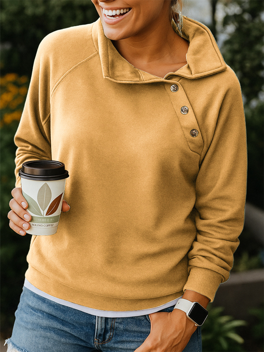Women's Casual Button-down Slant Collar Sweatshirt