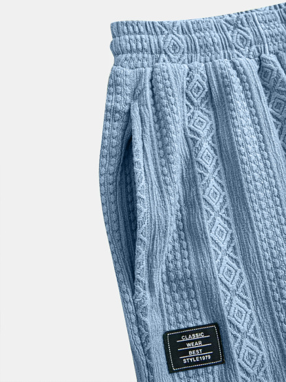 Men's Casual Jacquard Elastic Waist Loose-fitting Trousers With Embroidered Logo