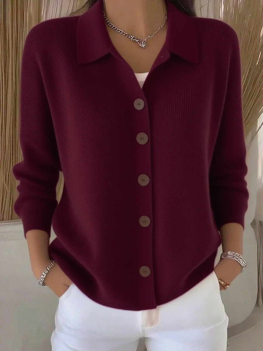 Women's Lapel Button Knitted Cardigan Sweater