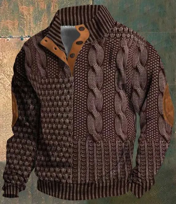 🔥Senior Men's Retro Cable Knit Sweater with Suede Elbow Patches