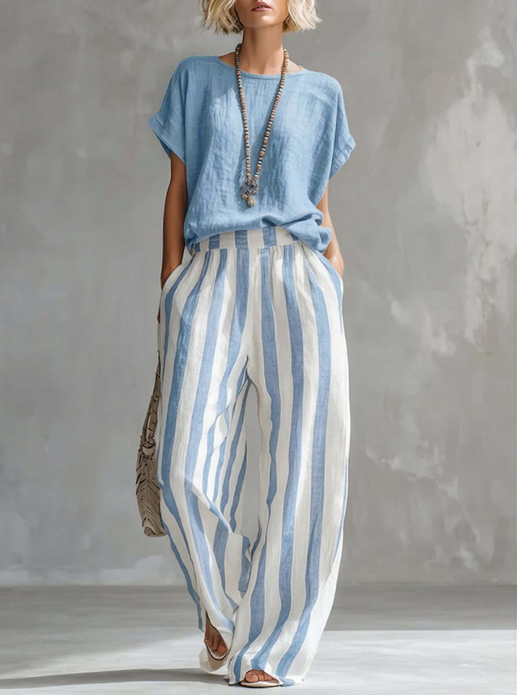 Cozy Loose-fit Striped Cotton-linen Two-piece Set ✨Plus Size Friendly XS-4XL