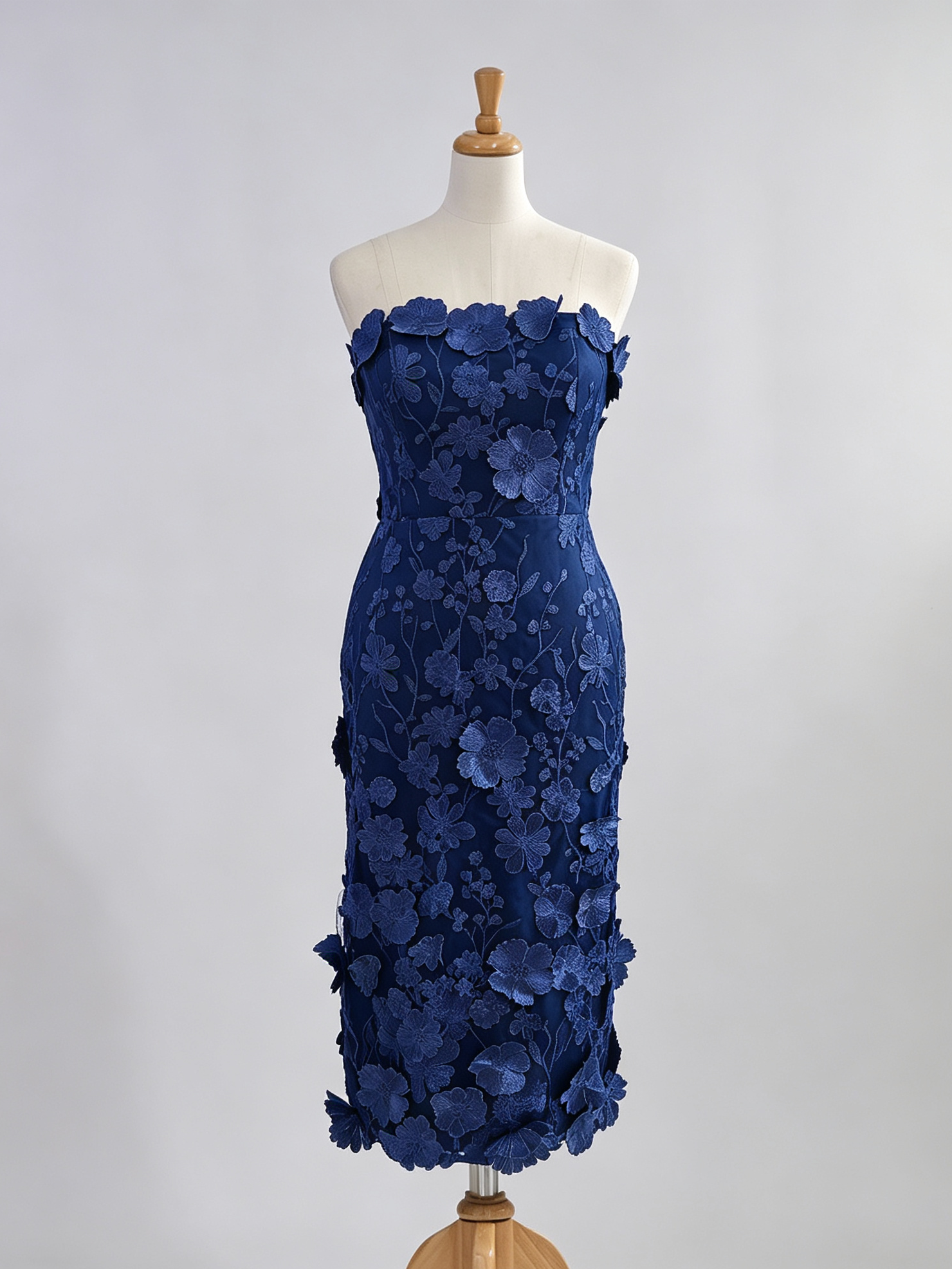 White Strapless Floral Embroidered Dresses Lace Midi Cocktail Dress