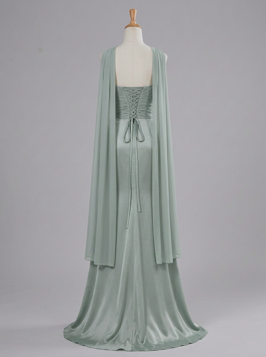 Sage Green Sweetheart Draped Flower High Slit Maxi Dress