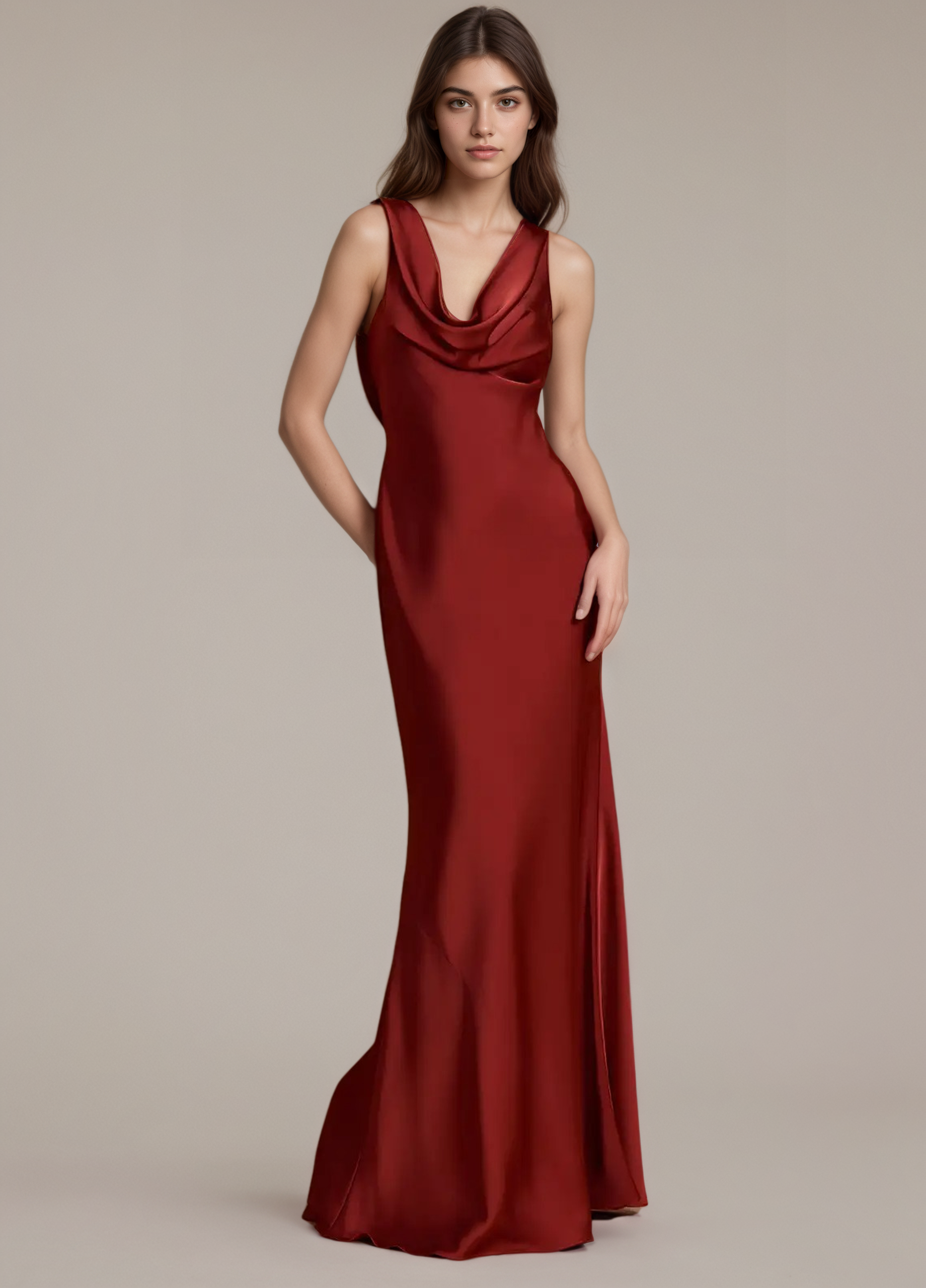 Burgundy Satin Slip Evening Dress
