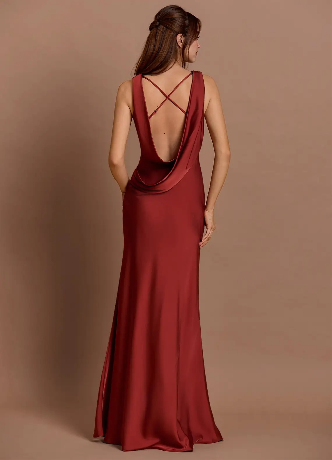 Burgundy Satin Slip Evening Dress