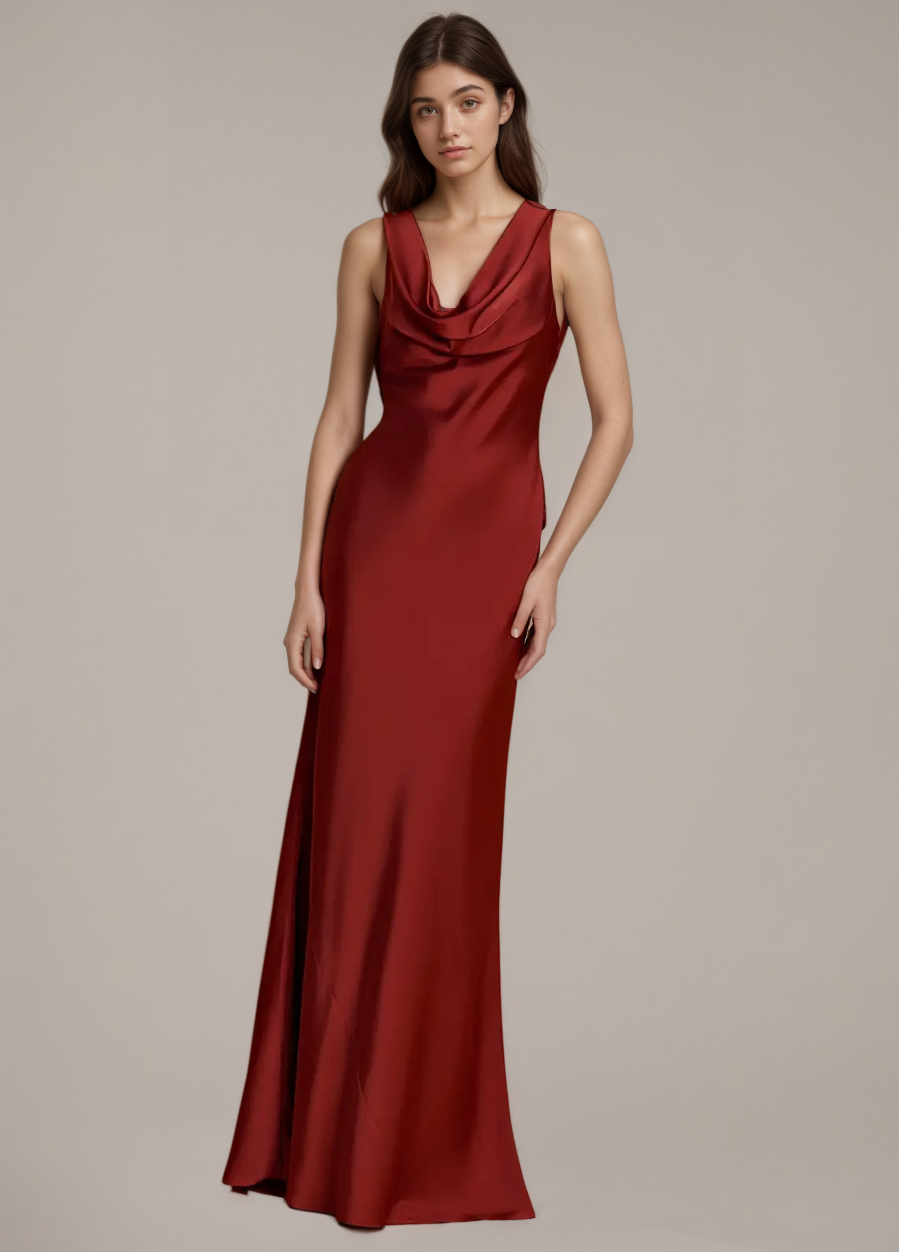 Burgundy Satin Slip Evening Dress