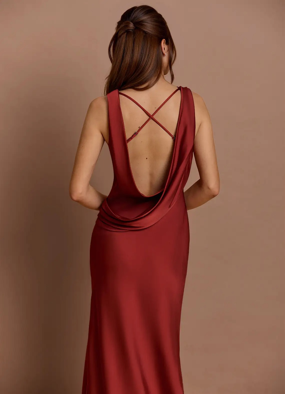 Burgundy Satin Slip Evening Dress