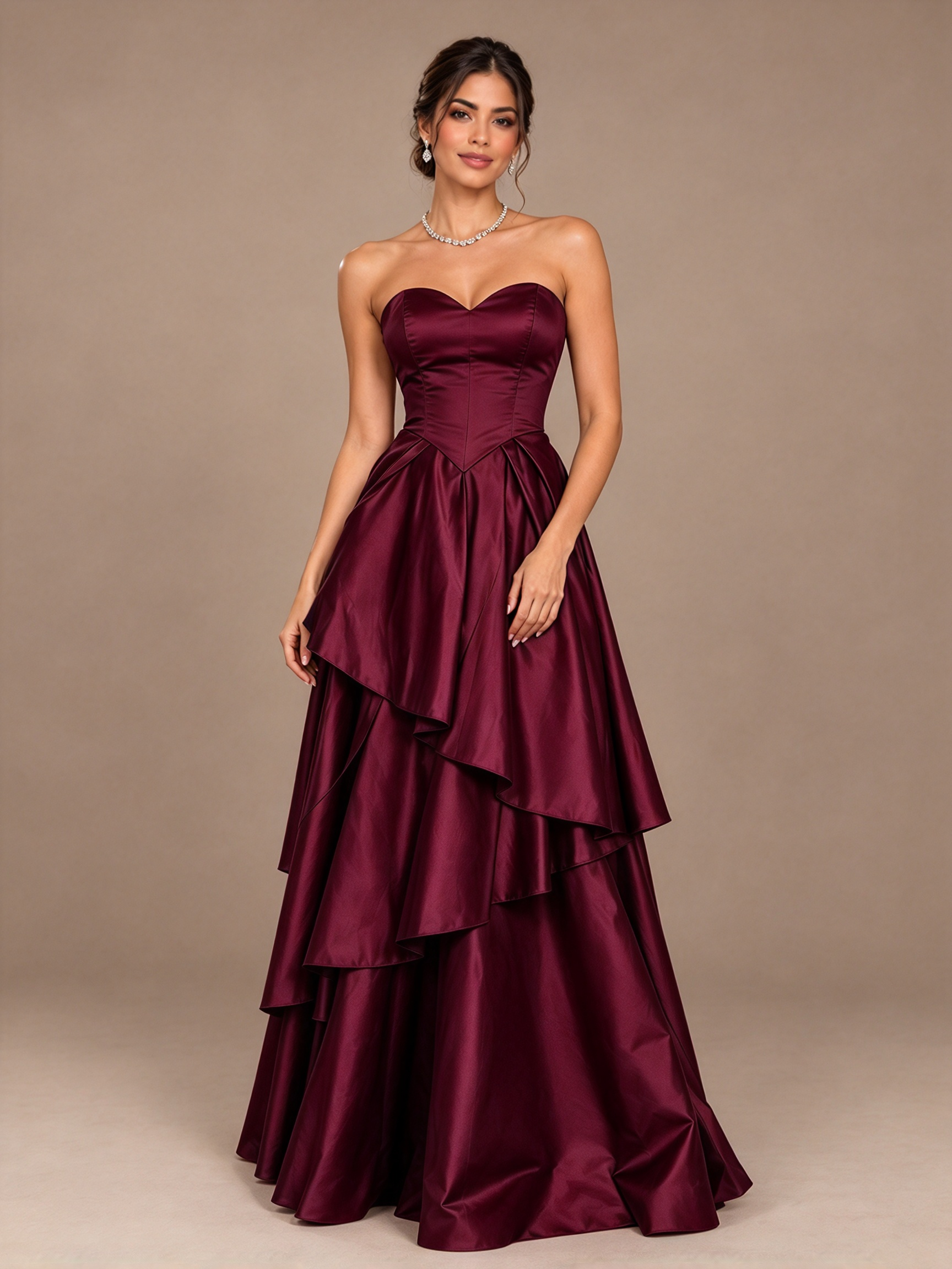 Navy Blue Strapless Sweetheart Tiered Ruffle A-Line Maxi Dress