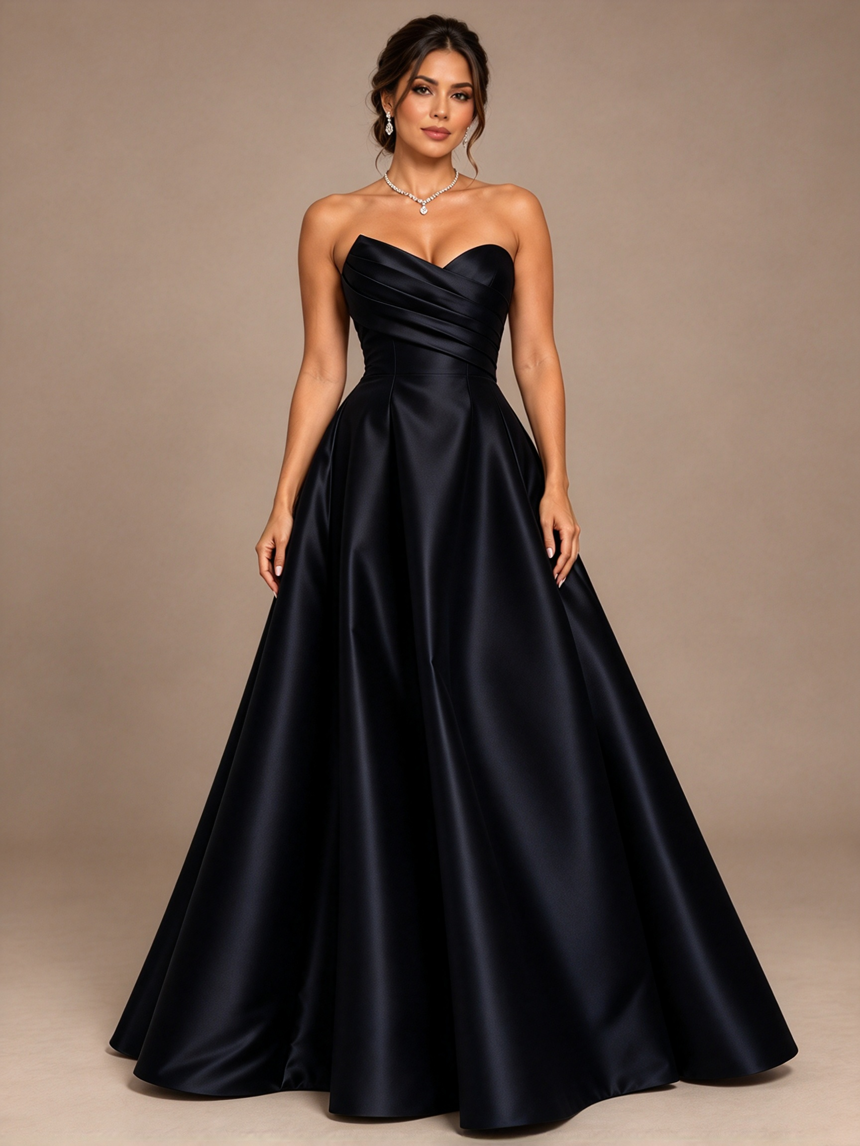 Navy Blue Strapless Sweetheart Ruched A-Line Maxi Dress
