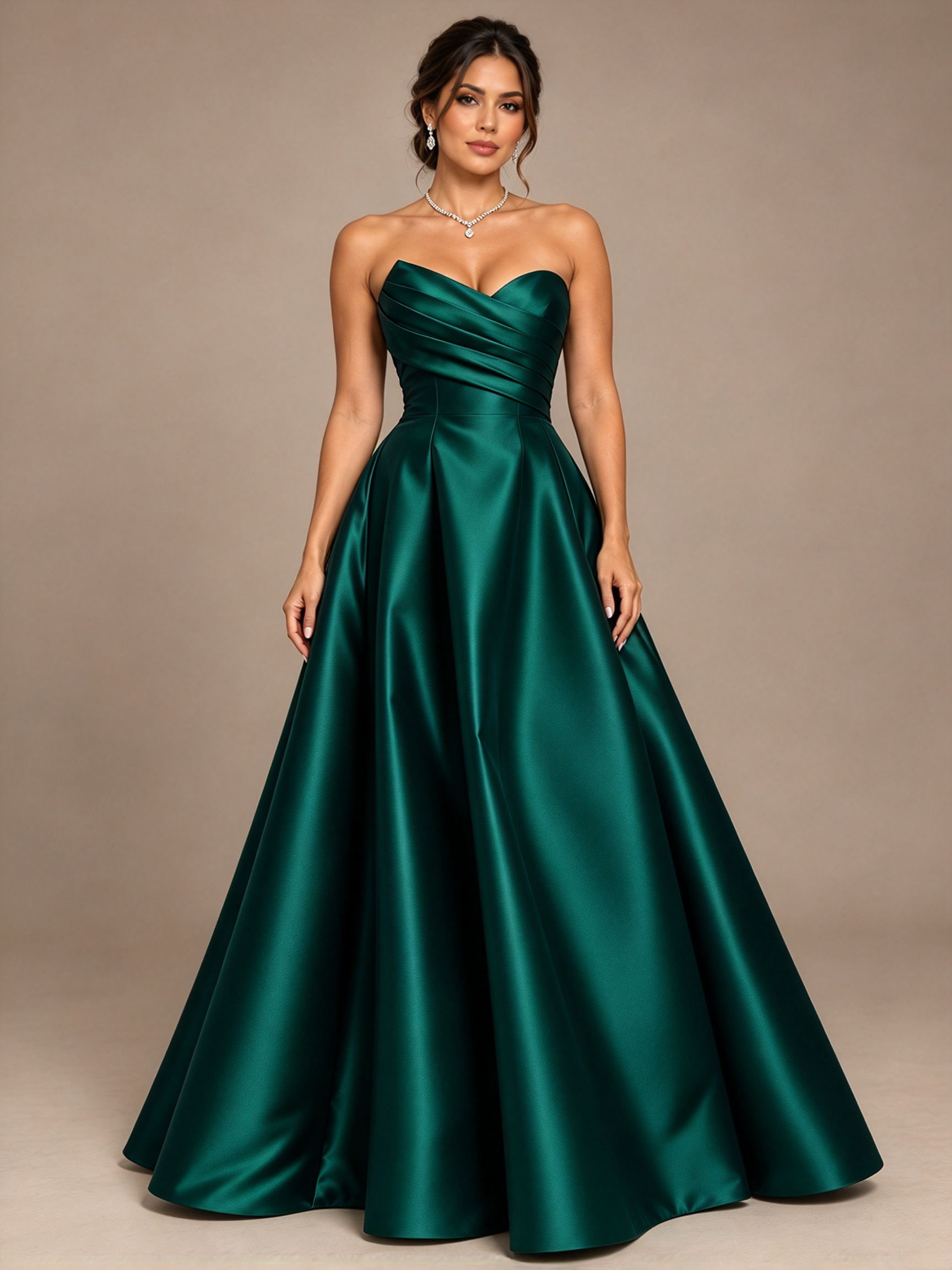 Navy Blue Strapless Sweetheart Ruched A-Line Maxi Dress