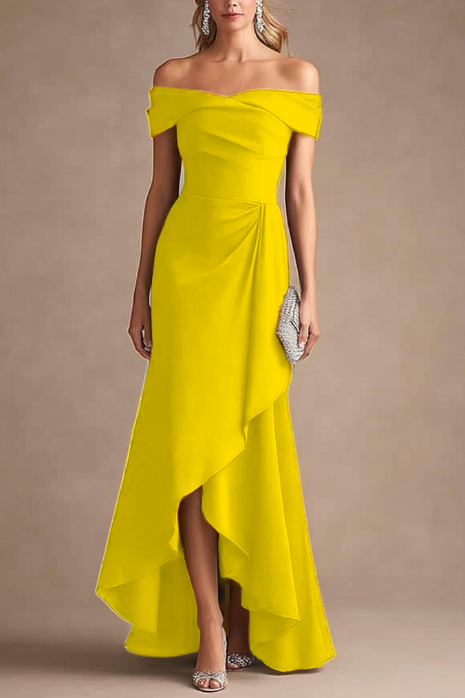 Formal Evening Dress Purple Off Shoulder Ruffle Maxi Dress