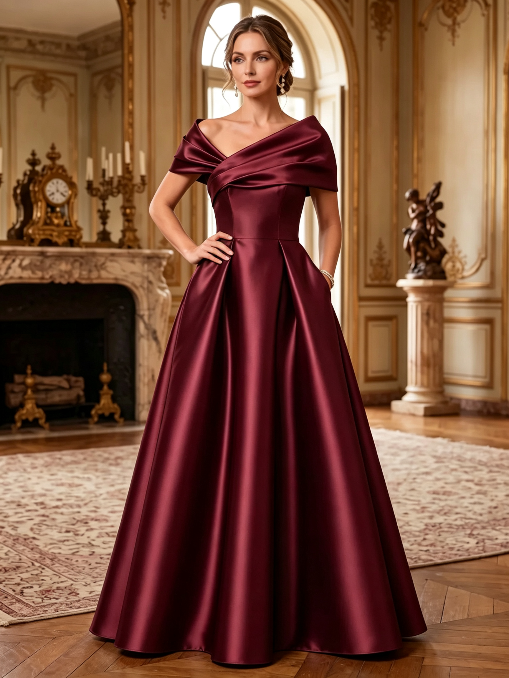 Dark Green Satin Off Shoulder Ruched Backless A-Line Maxi Dress