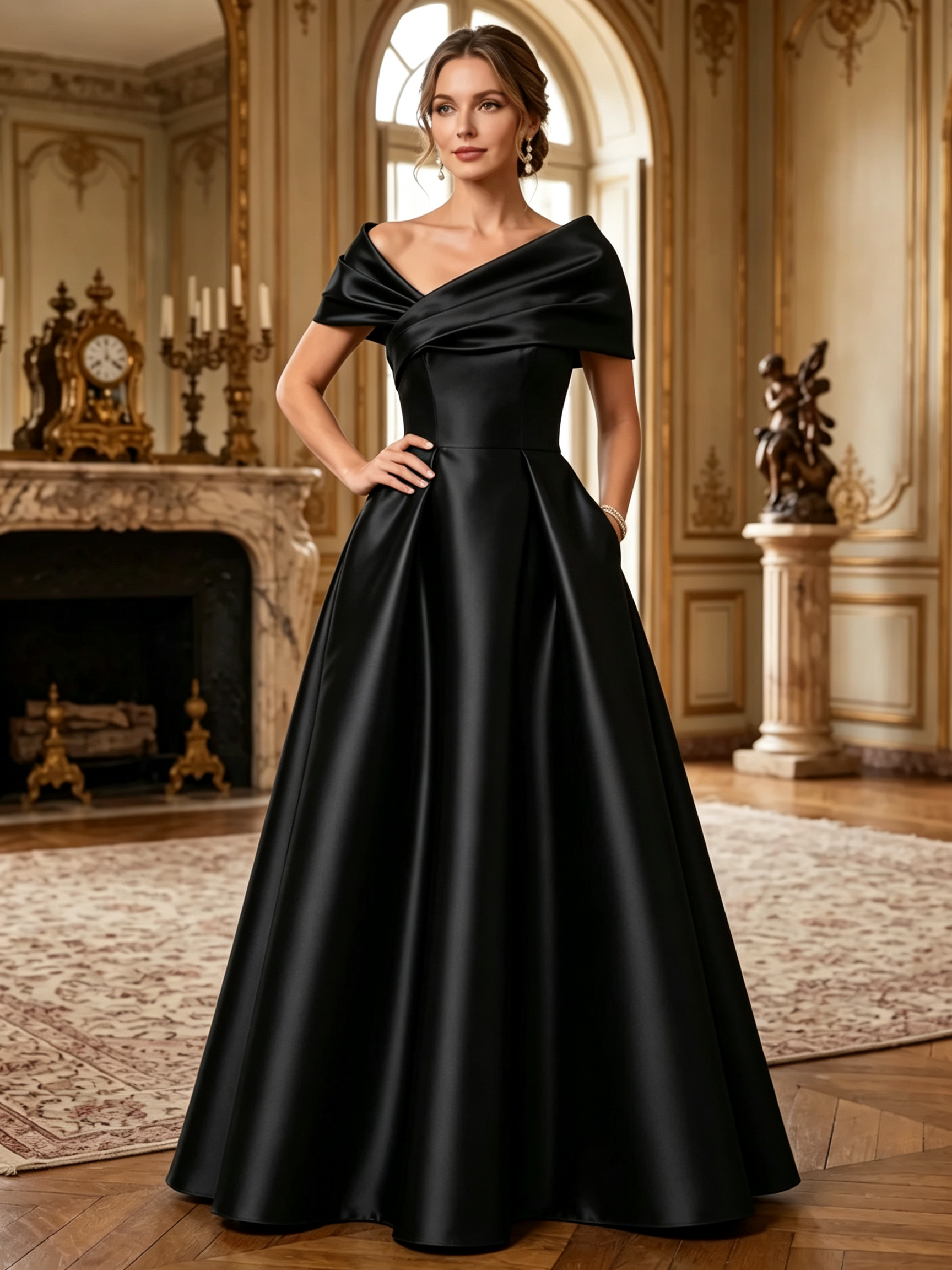 Dark Green Satin Off Shoulder Ruched Backless A-Line Maxi Dress