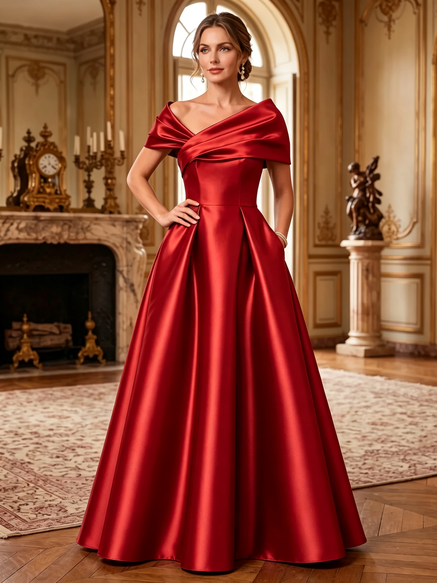 Dark Green Satin Off Shoulder Ruched Backless A-Line Maxi Dress