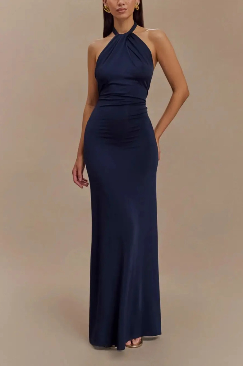 Chiffon Backless Slinky Halter Maxi Dress