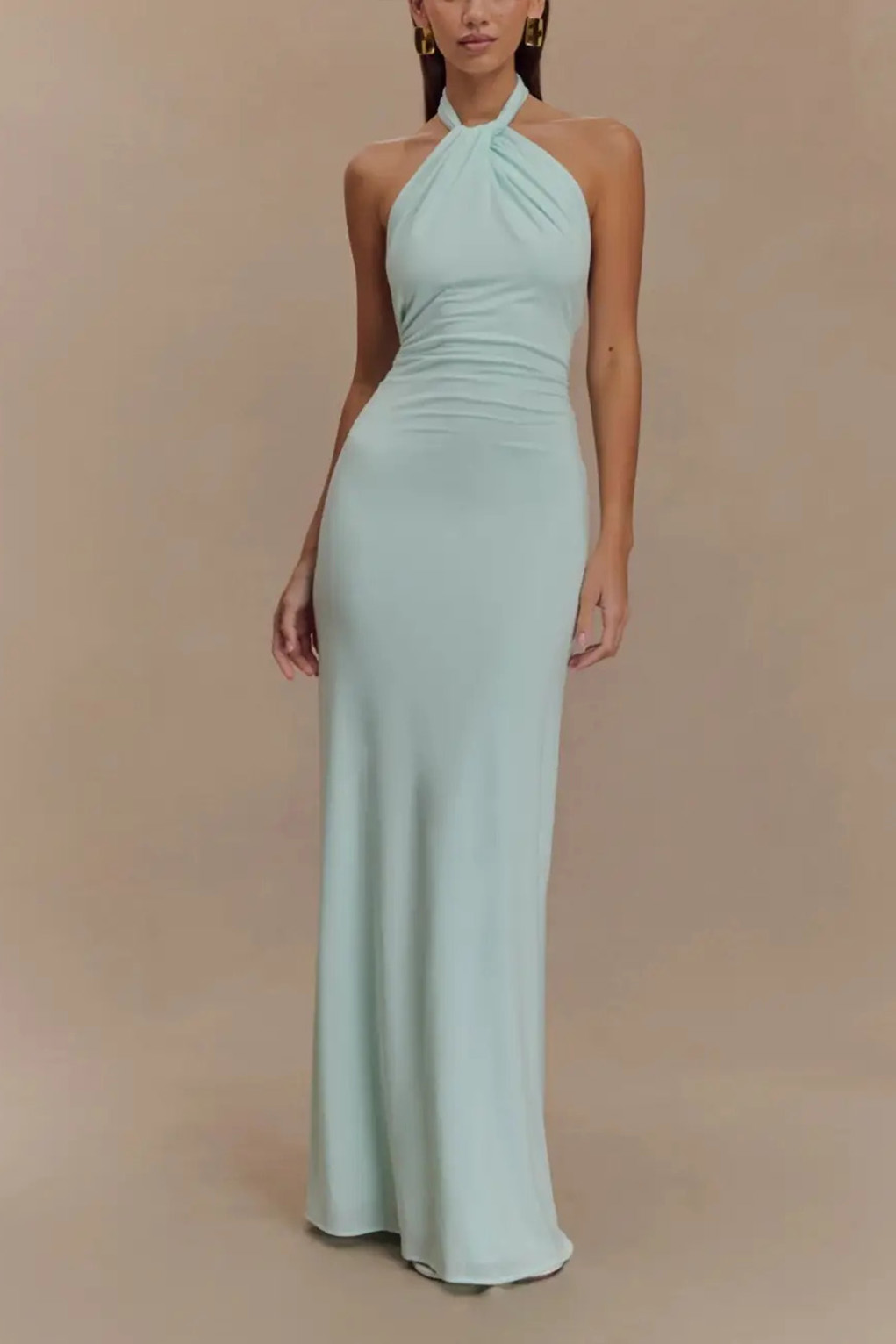 Chiffon Backless Slinky Halter Maxi Dress