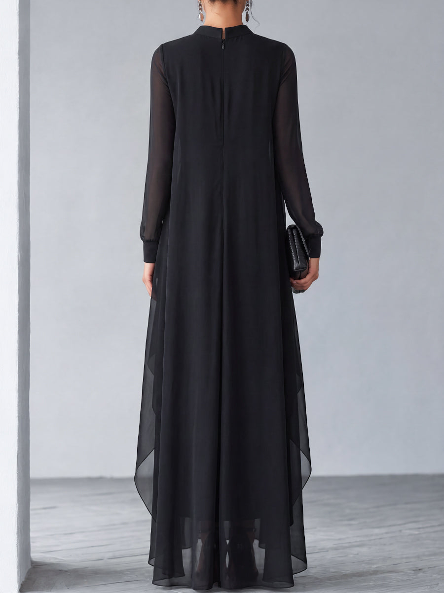 Black Relaxed Flowing Layered Chiffon Maxi Dress