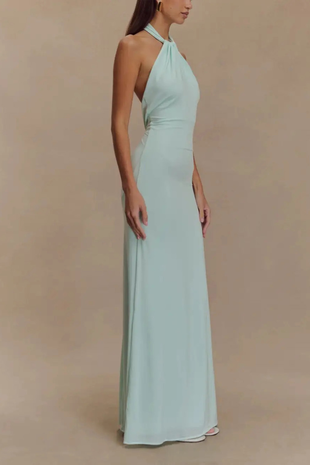 Chiffon Backless Slinky Halter Maxi Dress