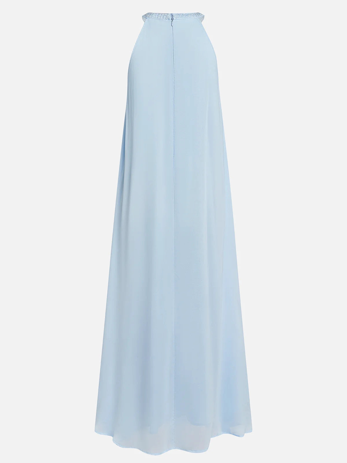 Light Blue Braided Strap Pearl Chiffon Halter Sleeveless A-Line Maxi Dress