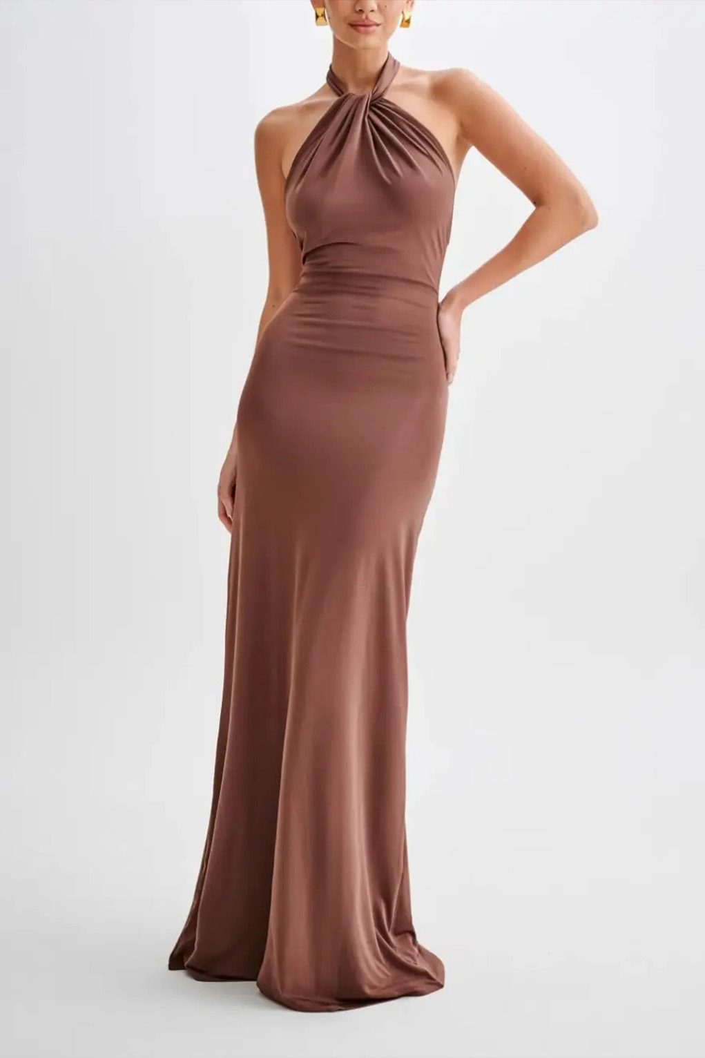 Chiffon Backless Slinky Halter Maxi Dress