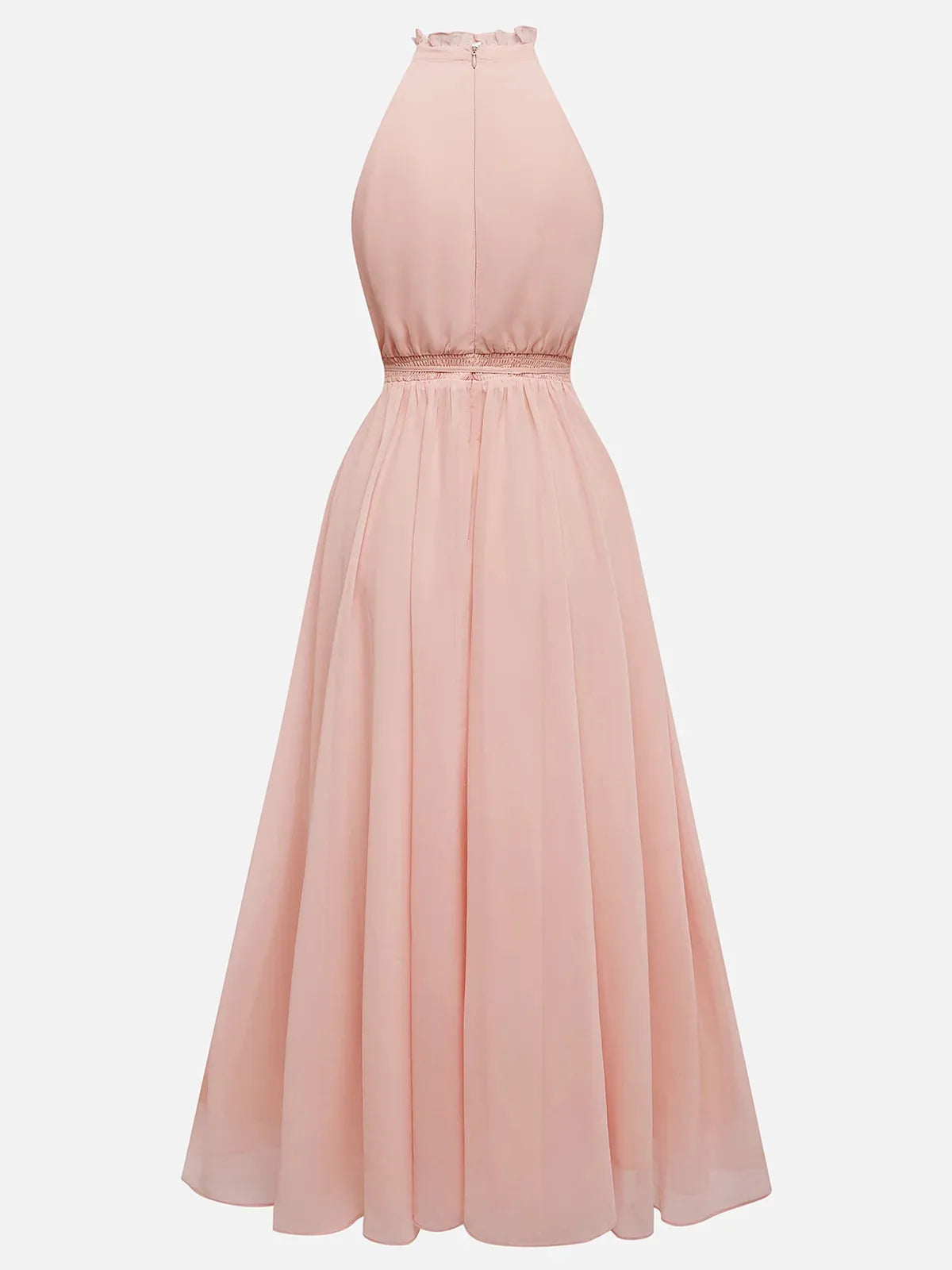 Pink Scramble Chiffon Lotus Leaf Collar Sleeveless A-Line Maxi Dress