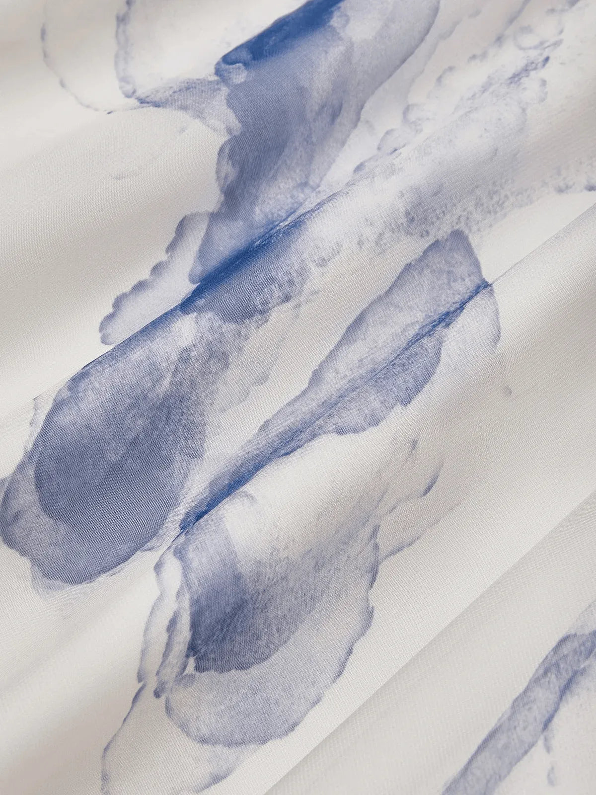 Blue Printing Asymmetric Chiffon One Shoulder Short Sleeve A-Line Maxi Dress